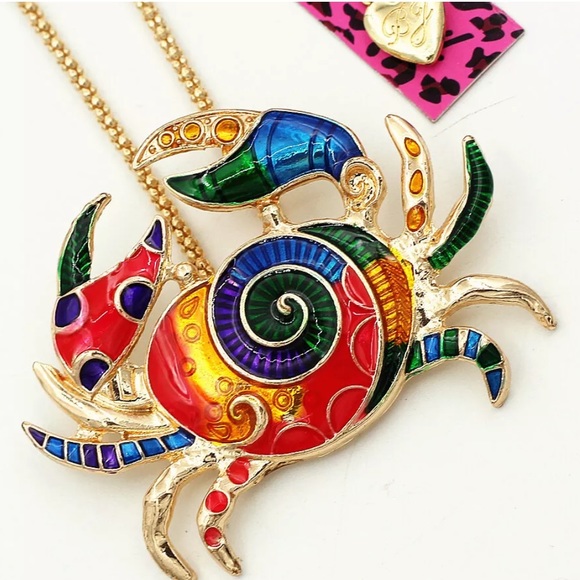 NWT Betsey Johnson Multi-Color Enamel Crab Pendant - Picture 5 of 5